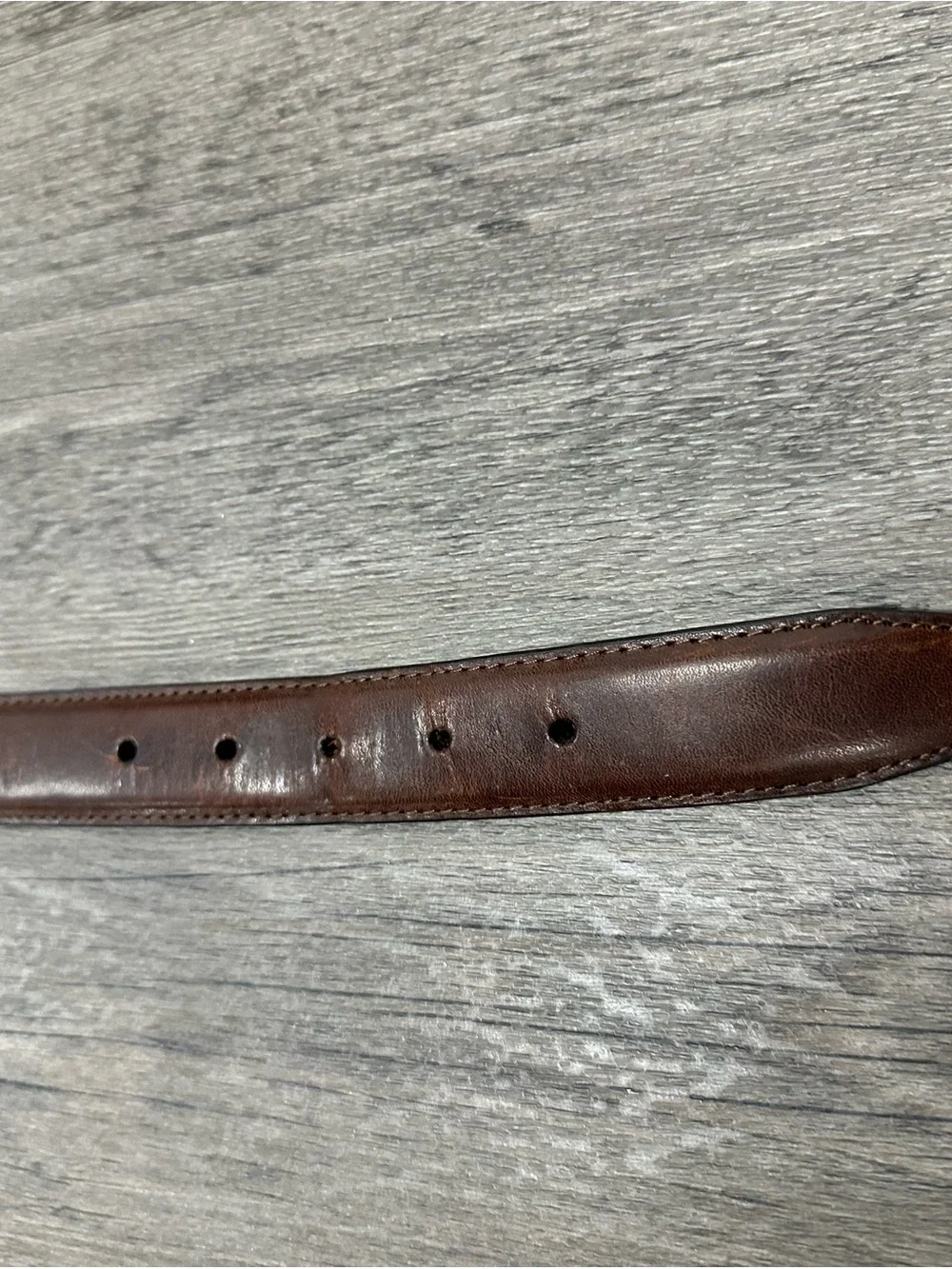 Vintage Woolrich Brown Leather Belt with Blue Geometric Inlay brass buckle